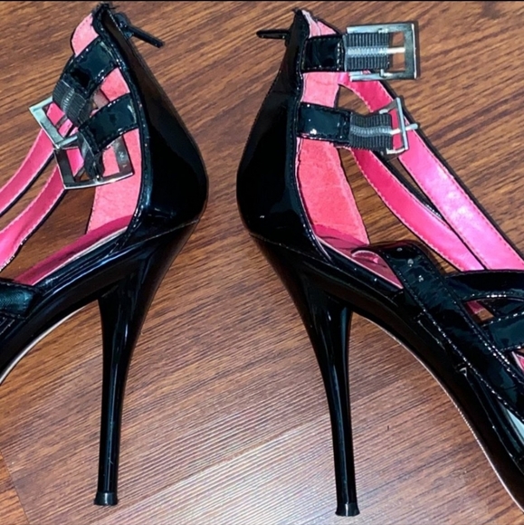 Promise patent black criss cross ankle buckle strappy 4" stiletto heels 9.5 NWOT - Picture 7 of 17